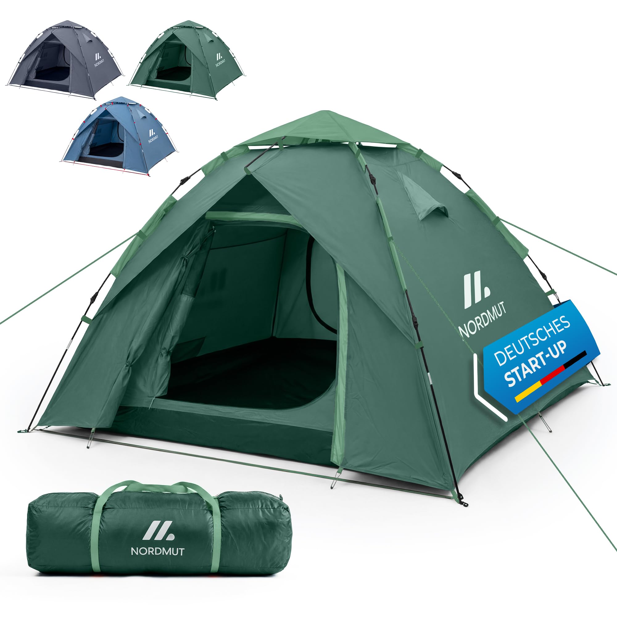 NORDMUT® Wurfzelt 2-4 Personen für blitzschnellen Aufbau – Pop Up Zelt 2-4 Personen wasserdicht & UV-Schutz – Campingzelt mit hervorragender Luftzirkulation