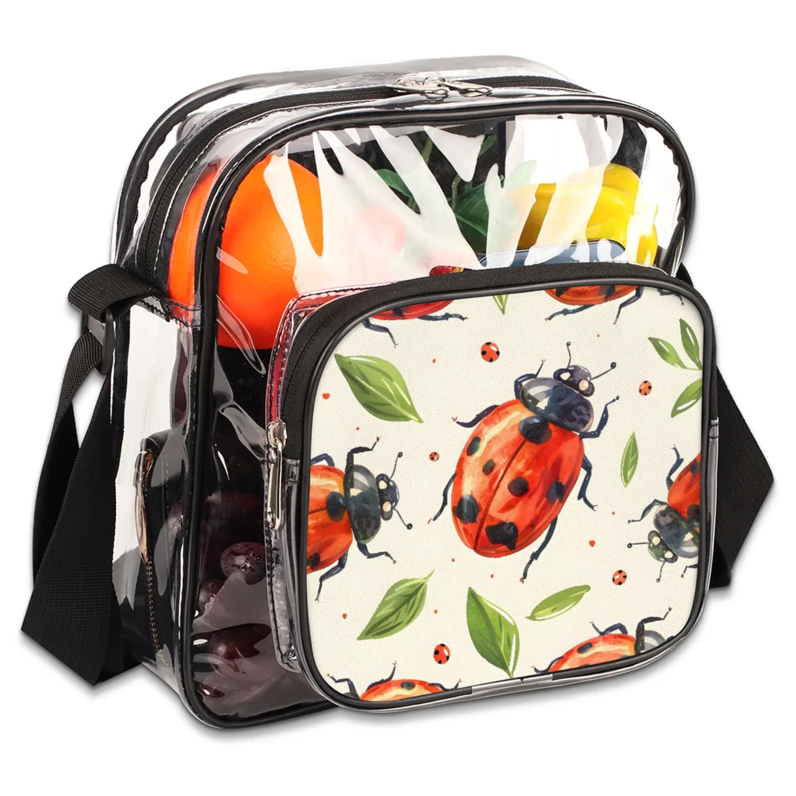 Clear Crossbody Bag Stadium Approved Mystical Ladybugs Transparent Bag for Festivals, Sports Events, Concerts,Beach Bag for Women Men Clear Purse with Front Pocket Messenger Bag with Adjustable Strap