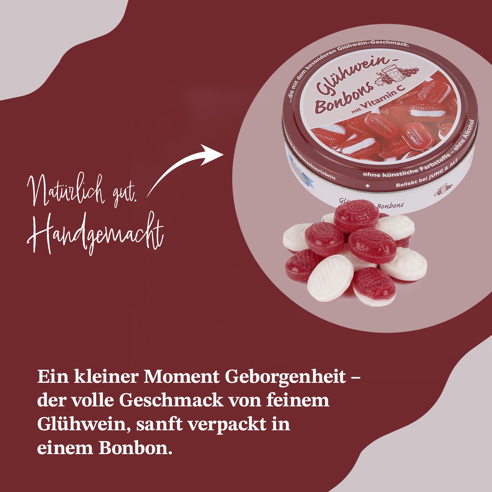 Glühweinbonbons 100 g Dose – alkoholfreie Gewürz-Bonbons mit traditionellem Glühwein-Geschmack, aromatisch nach Zimt & Nelke, ideale winterliche Nascherei, Geschenk- und Mitbringsel - 2000g