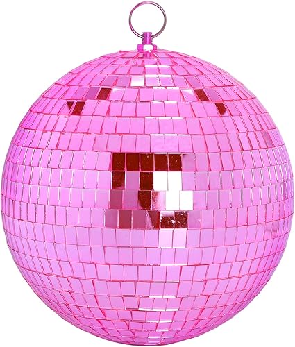 Bola de discoteca de espejo colgante de 8 pulgadas bolas de discoteca rosadas, bola de espejo con anillo colgante para decoración de fiestas,