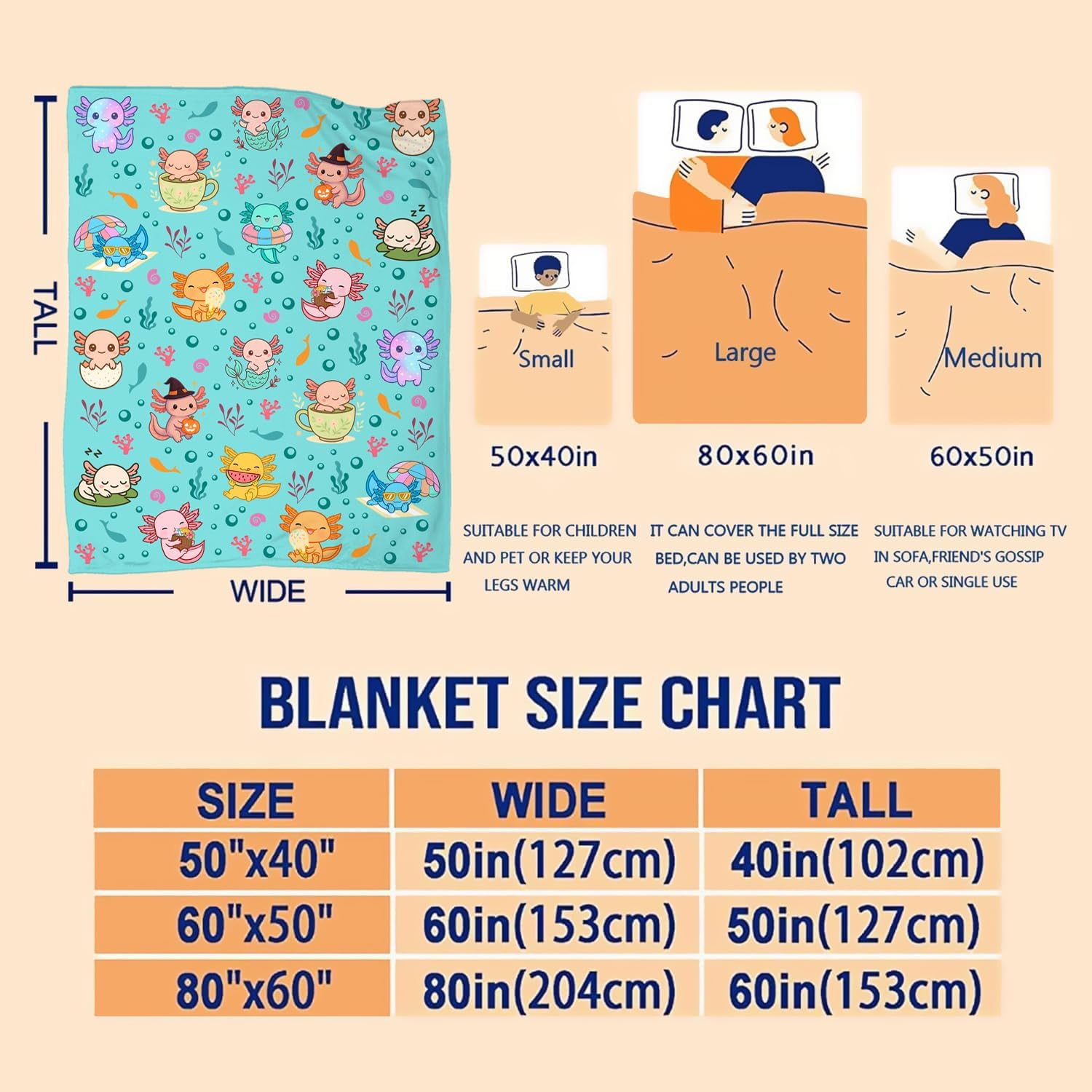 Axolotl Blanket for Boys Kids Flannel Axolotls Throw Blankets Axolotl Lovers Themed Birthday Decor Stuff Axolotls Gifts for Girls Boys Kids Women Adults 50"X40" - Image 7