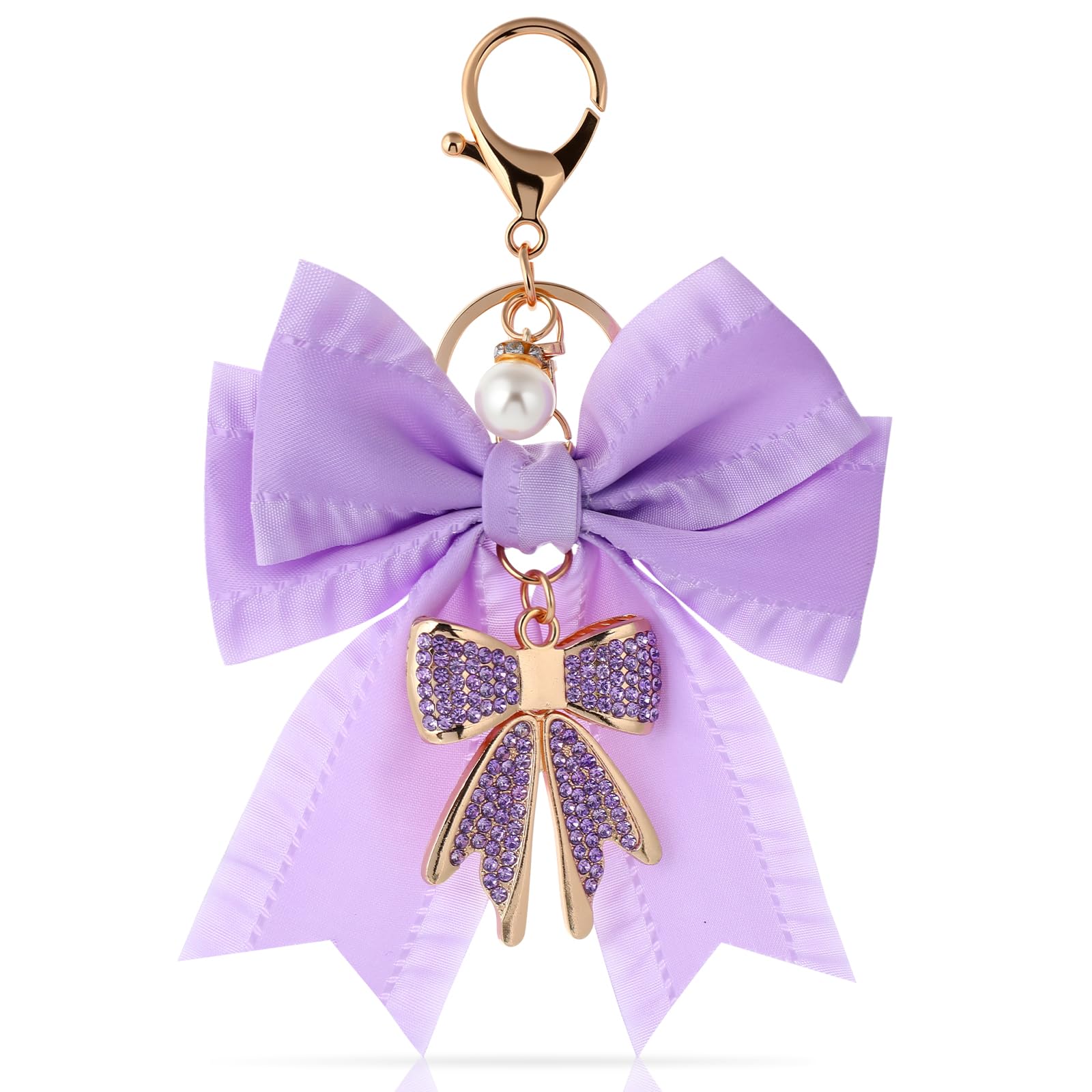 YAIYUQILIU Bow Keychain for Women, Rhinestone Pearl Bow Purse Charm - Cute Crystal Bag Charms for Backpacks Handbags Purses