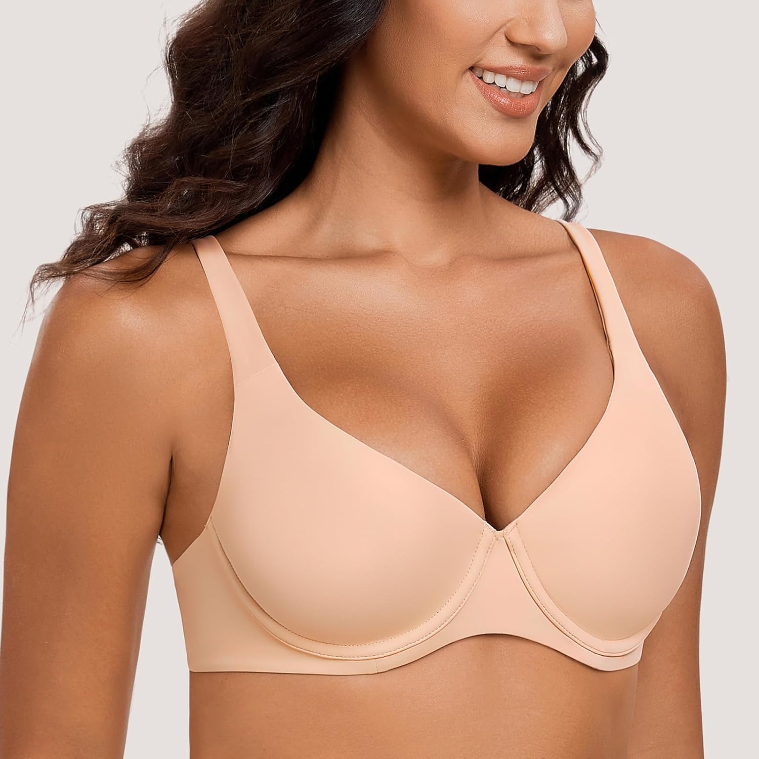 MELENECA Women's V-Neck Minimizer Underwire Plus Size Unlined Plunge T-Shirt Bras - Image 4