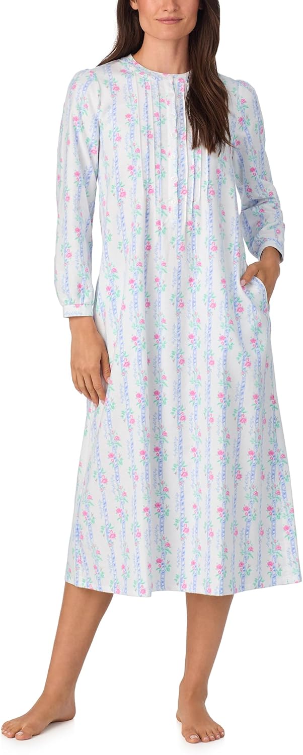 Lanz of Salzburg Sleepwear for Women Classic Long Sleeve Henley Style Soft Flannel Pajama Nightgown