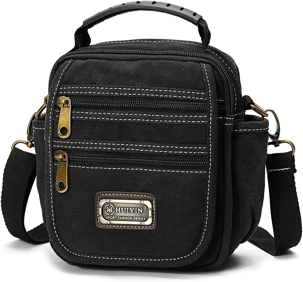 Man Small Canvas Crossbody Phone Purse Bag Mini Messenger Bag Waist Belt Side Bag