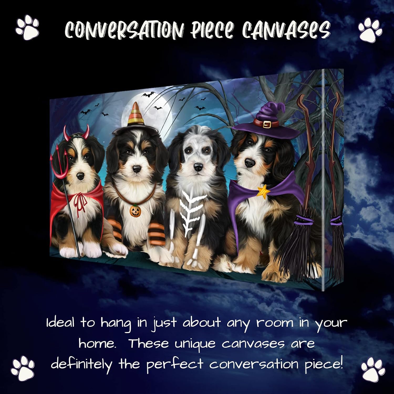 Doggie of the Day Halloween with Bernedoodle Dogs Canvas Wall Art - Premium Quality Ready to Hang Room Decor - Flat Rolled 8" x 10"