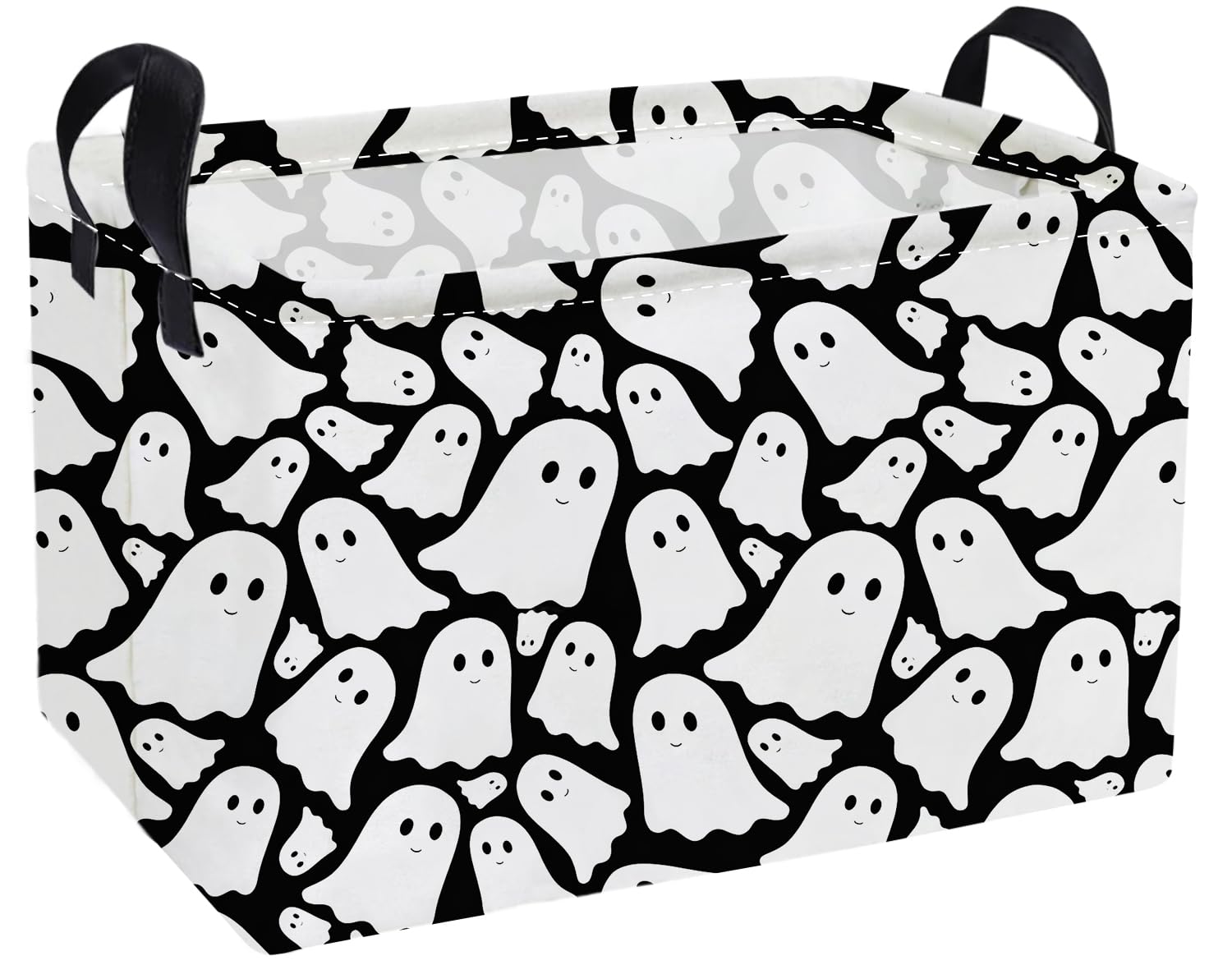 Essme Rectangular Halloween Basket,Ghost Storage Bins Organizer with Handles for Room Decor, Gift Basket.(Black Cute Ghost)