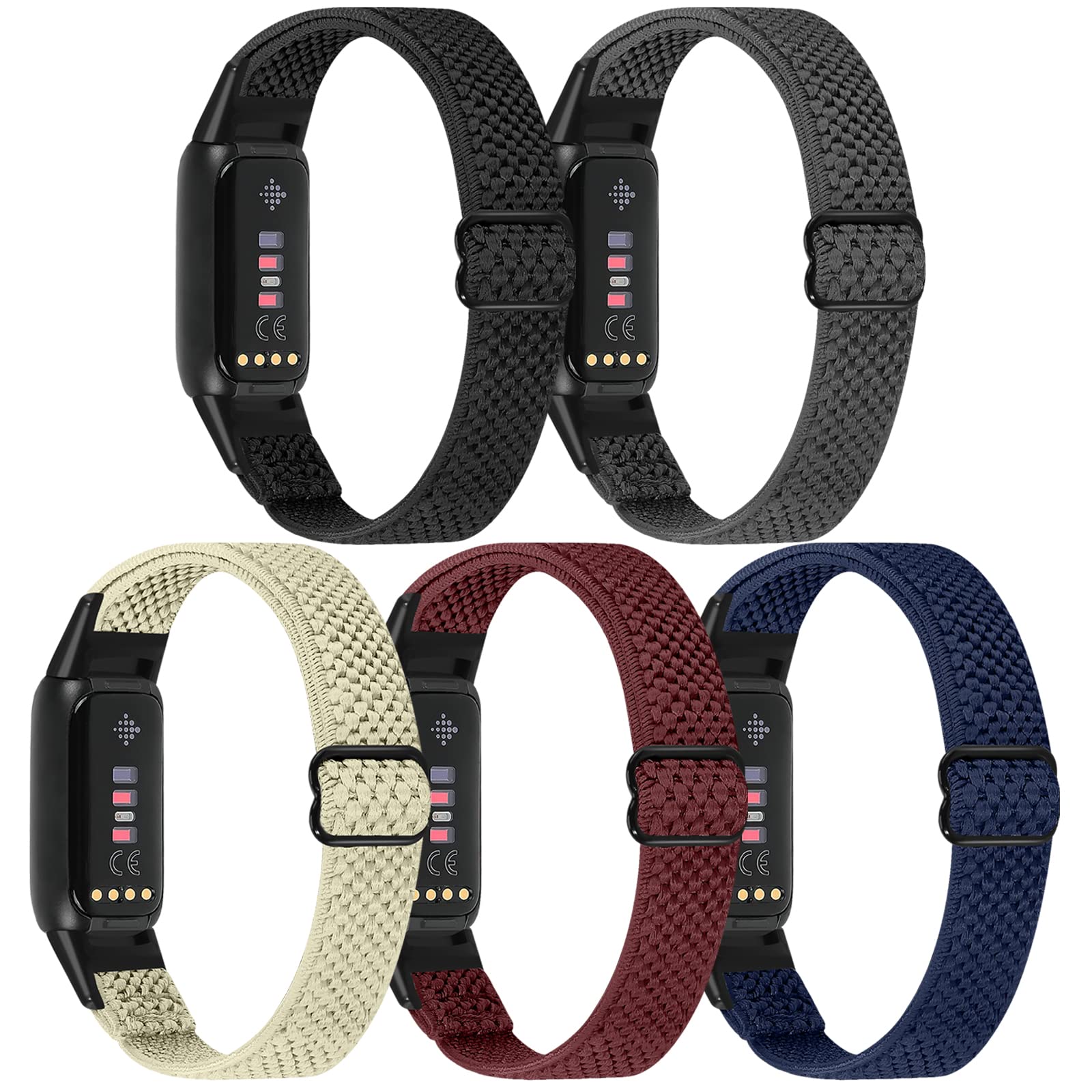Photo 1 of enkic Elastic Nylon Bands Only Compatible with Fitbit Luxe Bands for Women Men, Breathable Adjustable Sport Loop Wristband Replacement Woven Soft Stretchy Straps for Fitbit Luxe - 5Pack