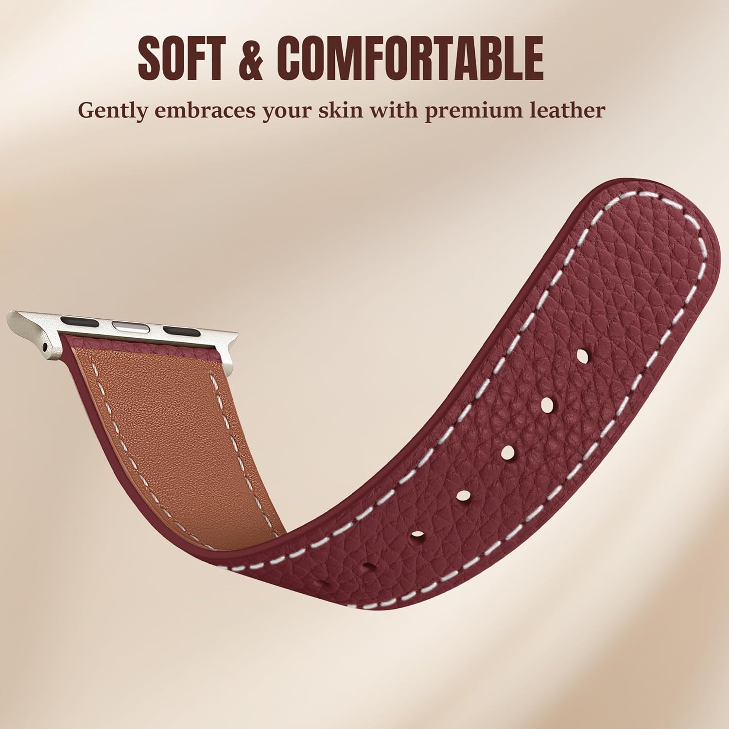 Charlam Leather Magnetic Watch Band, Compatible with Apple Watch Bands 40mm 38mm 41mm 42mm 44mm 45mm 46mm 49mm Women Men, Top Grain Leather Designer Strap for iWatch Series 11/10/9/8/7/6-1/Ultra 3/SE3 - Image 4