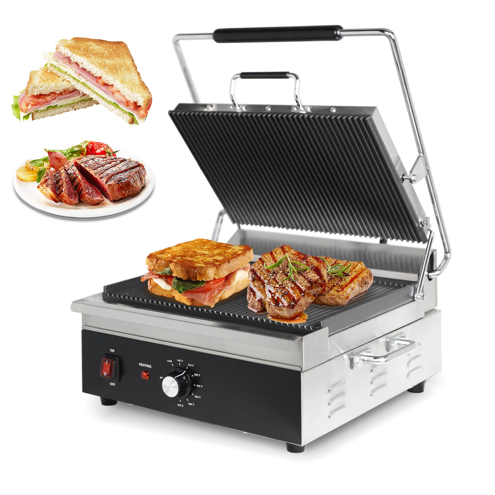 EASYROSE Panini Press Sandwich Maker 6 Slice Commercial Sandwich Press Grill, Electric Panini Maker with 15