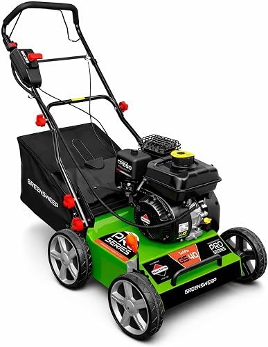 GreenSweep Pro Series - Gas Powered Artificial Grass Electric Sweeper Rake 45L Collection Bag,5 Adjustable Heights, Foldable Handle