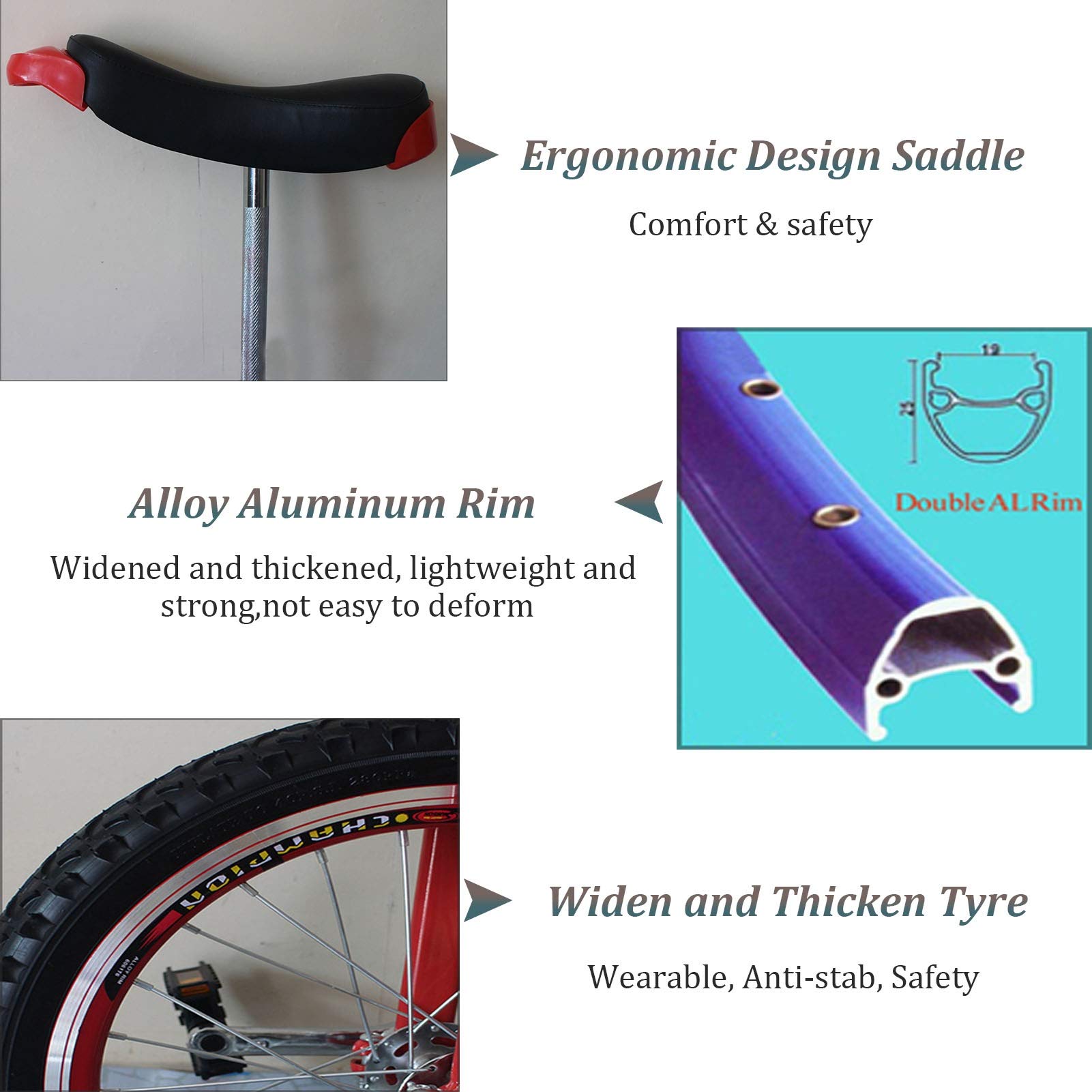 Monocycles de 24 Pouces avec poignées – Adultes/Personnes Lourdes/Professionnels, monocycle extérieur à Grande Roue avec Gros Pneu et Selle réglable (Couleur : Jaune)