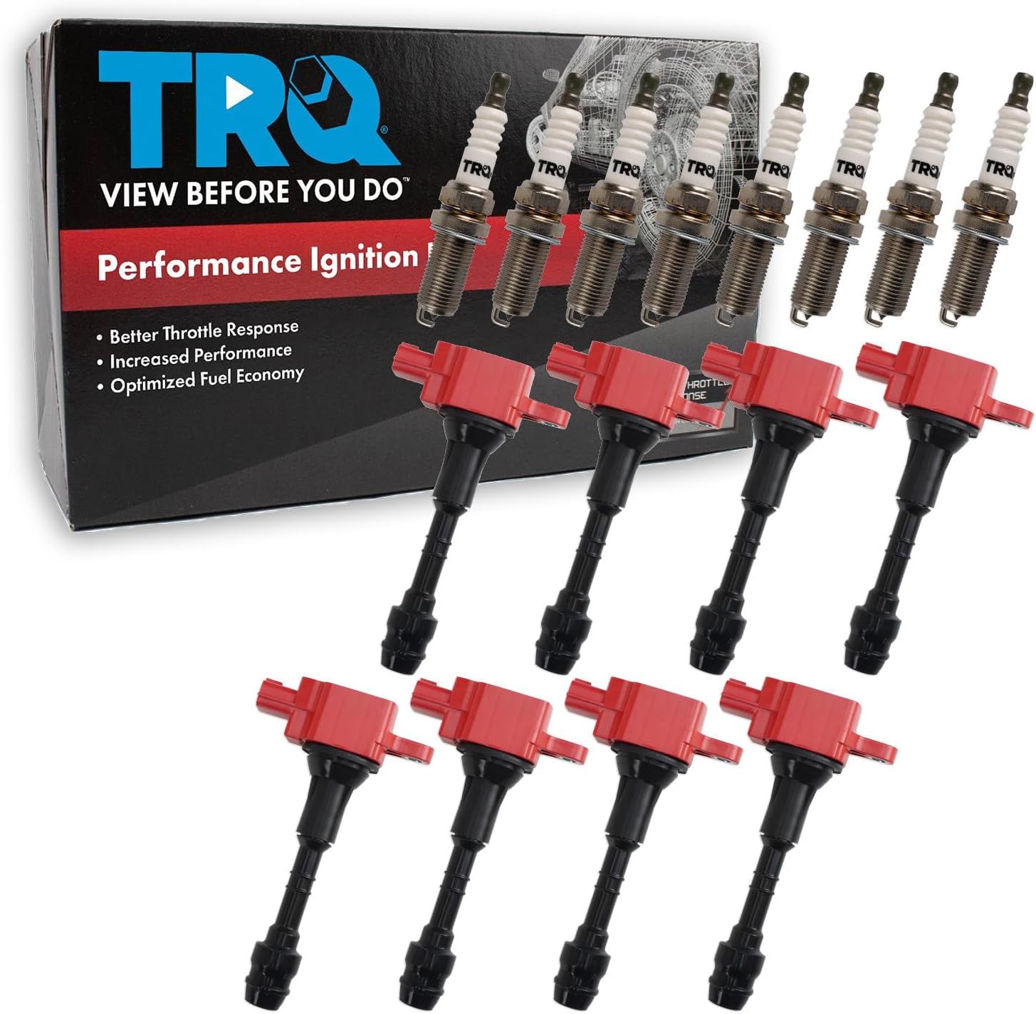 TRQ Ignition Coil and Spark Plug Kit 16 Piece Compatible with 2004-2006 INFINITI QX56 2004 Nissan Pathfinder Armada 2004-2007 Nissan TITAN 2005-2006 Armada