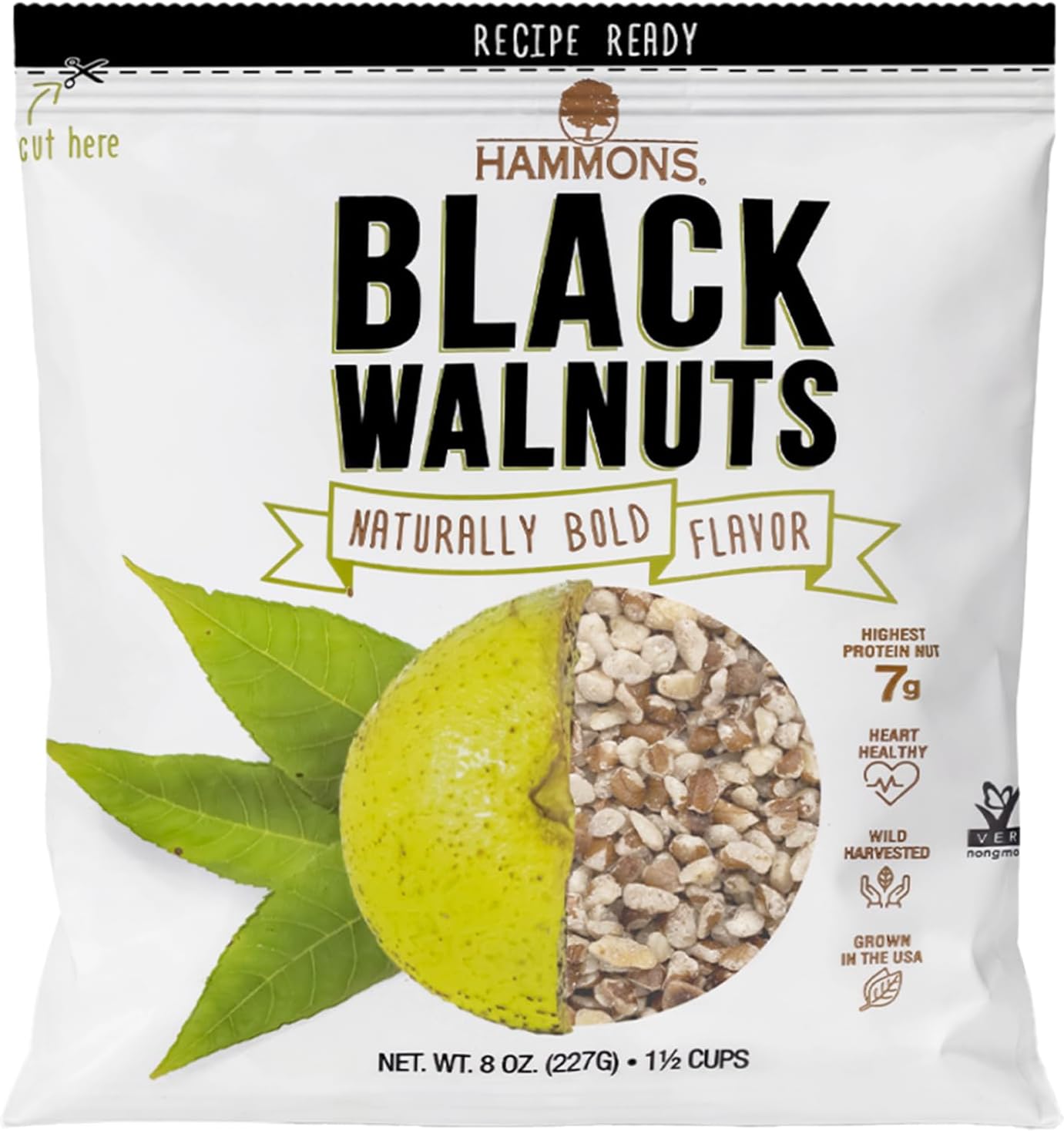 Hammons Black Walnuts - Wild Harvested - Non-GMO, Gluten Free, High Protein, Keto Snack - Recipe Ready Nuts Great for Cooking and Baking - 8oz