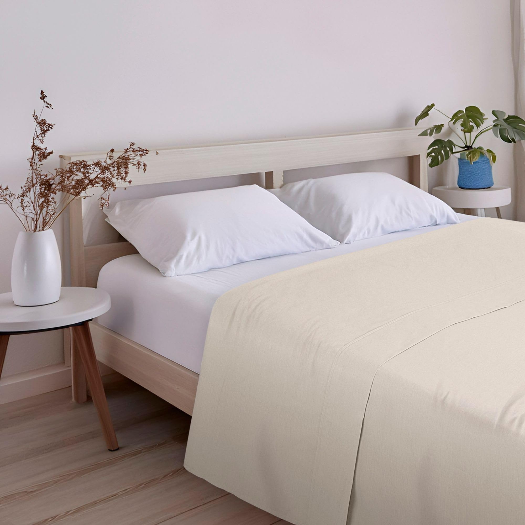 ECOMMERC3 Betttuch Bett 180 cm extraweicher Baumwoll-Mix | Beige