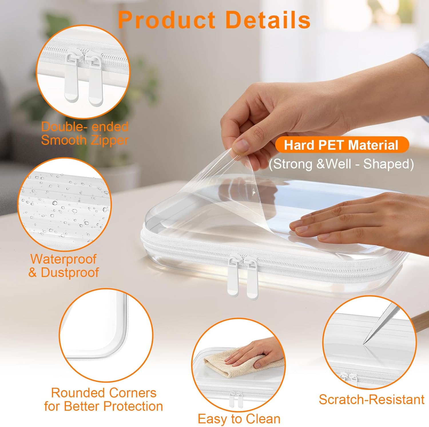 3PCS Clear Hard Shell Zipper Case,Toy Organizers and Storage Box,Clear Toiletry Cosmetic Case,Travel Makeup Bags, Diaper Bag Organizer,Pencil Case,Stackable Portable Transparent Zipper Pouches White-M - Image 3