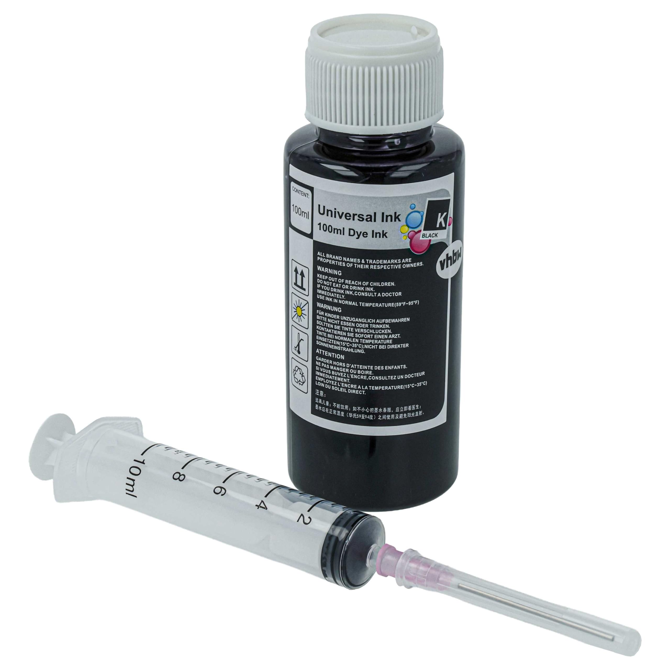vhbw Encre de Recharge pour imprimante - Encre Rechargeable Dye Noir, 100ml
