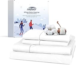 sunflower Cotton Queen Sheet Set - Queen Size Sheet Deep Pocket Up to 16 inches, White Queen Sheet Set, 4-Piece Luxury Hotel Quality Sheet with Silver Trimmed Design