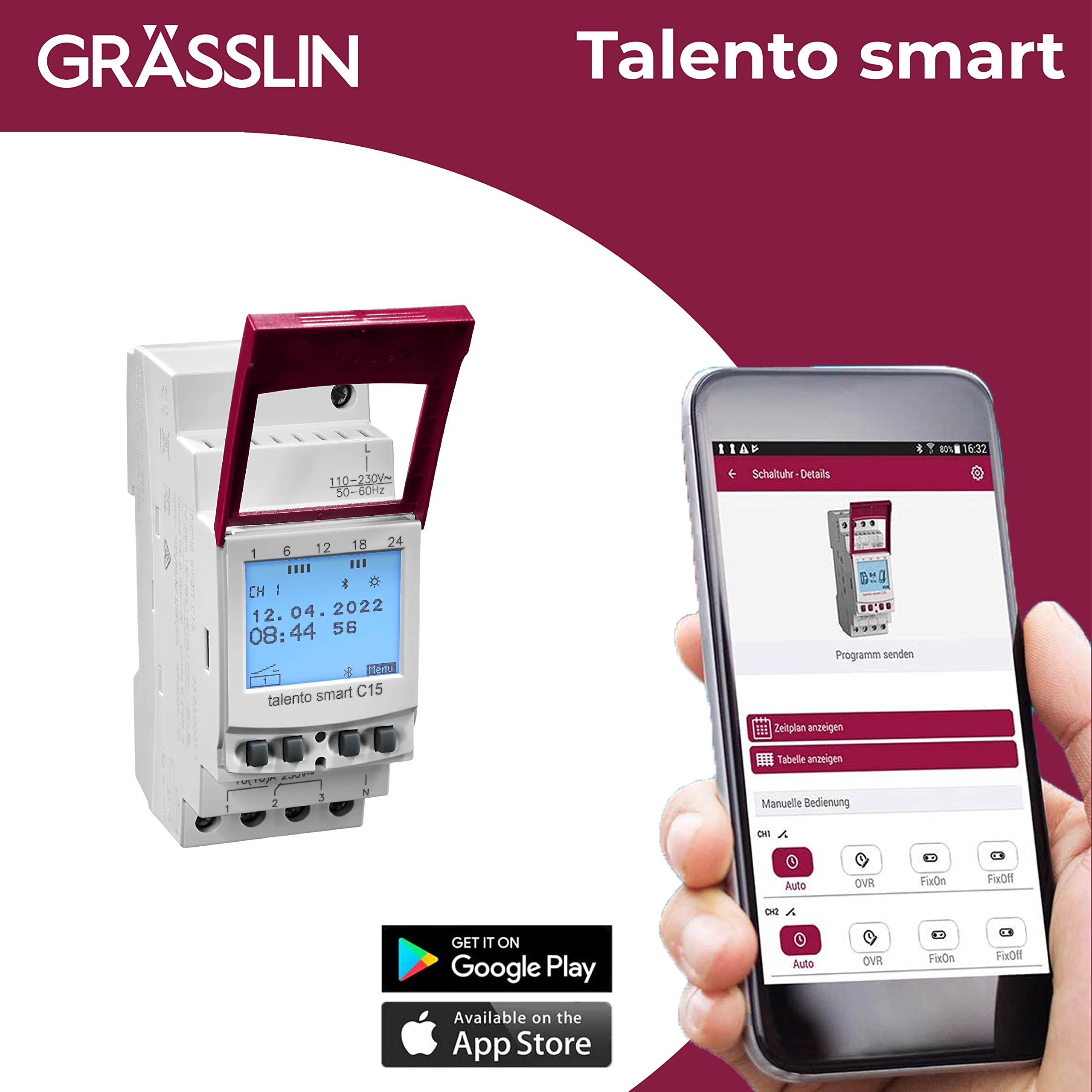 43.03.0001.1 talento smart C15 1-Kanal-Astro-Zeitschaltuhr digital | Bluetooth/App, 2 TE, DIN-Schiene/Hutschiene, 500 Speicherplätze, Wochen-/Jahresprogramm, Impuls/Zyklus, 8 Jahre Gangreserve