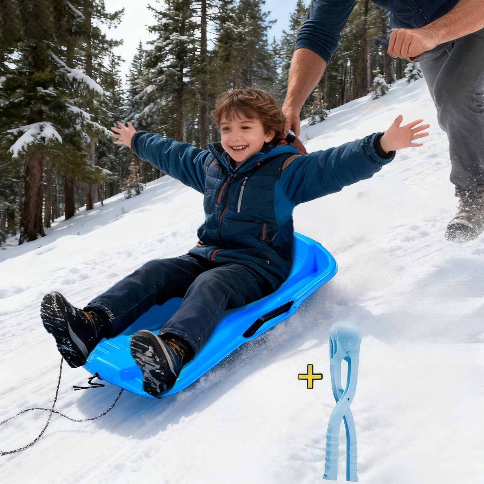 Slittino da neve per 2 persone, disco scorrevole leggero, tavola di | Slittino leggero con maniglia, stabile e veloce. Ideale per neve, erba o spiaggia. Divertimento sicuro.