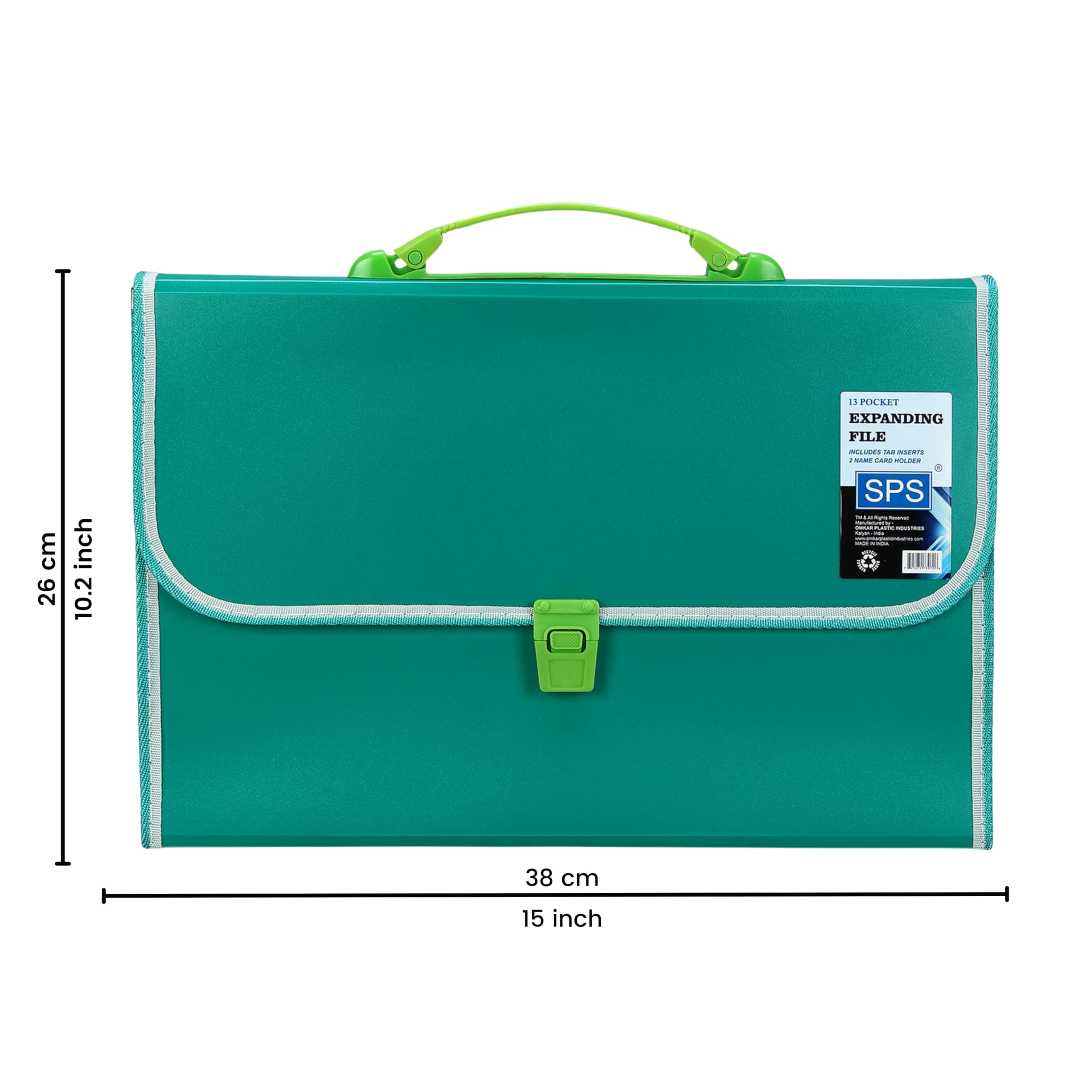 SPS 13 Pocket Expanding File Folder with Buckle Closure,Label Index and Handle for A4/Foolscap/Legal Documents (Green) — Amazon image 3