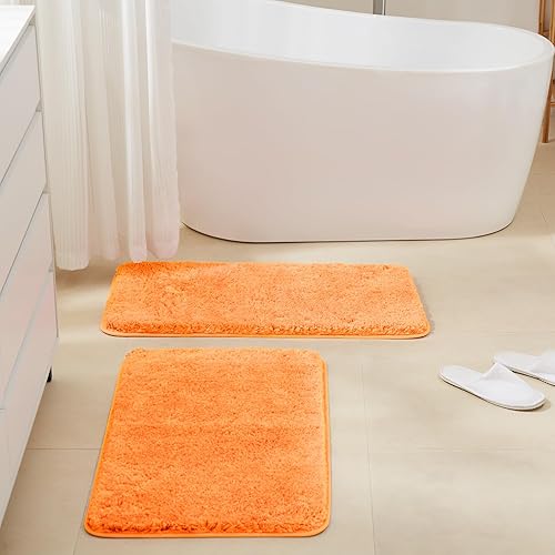 TECHMILLY Alfombras de baño esponjosas de lujo (juego de 2 piezas), tapete de ducha de microfibra antideslizante, suave y absorbente, lavable y de