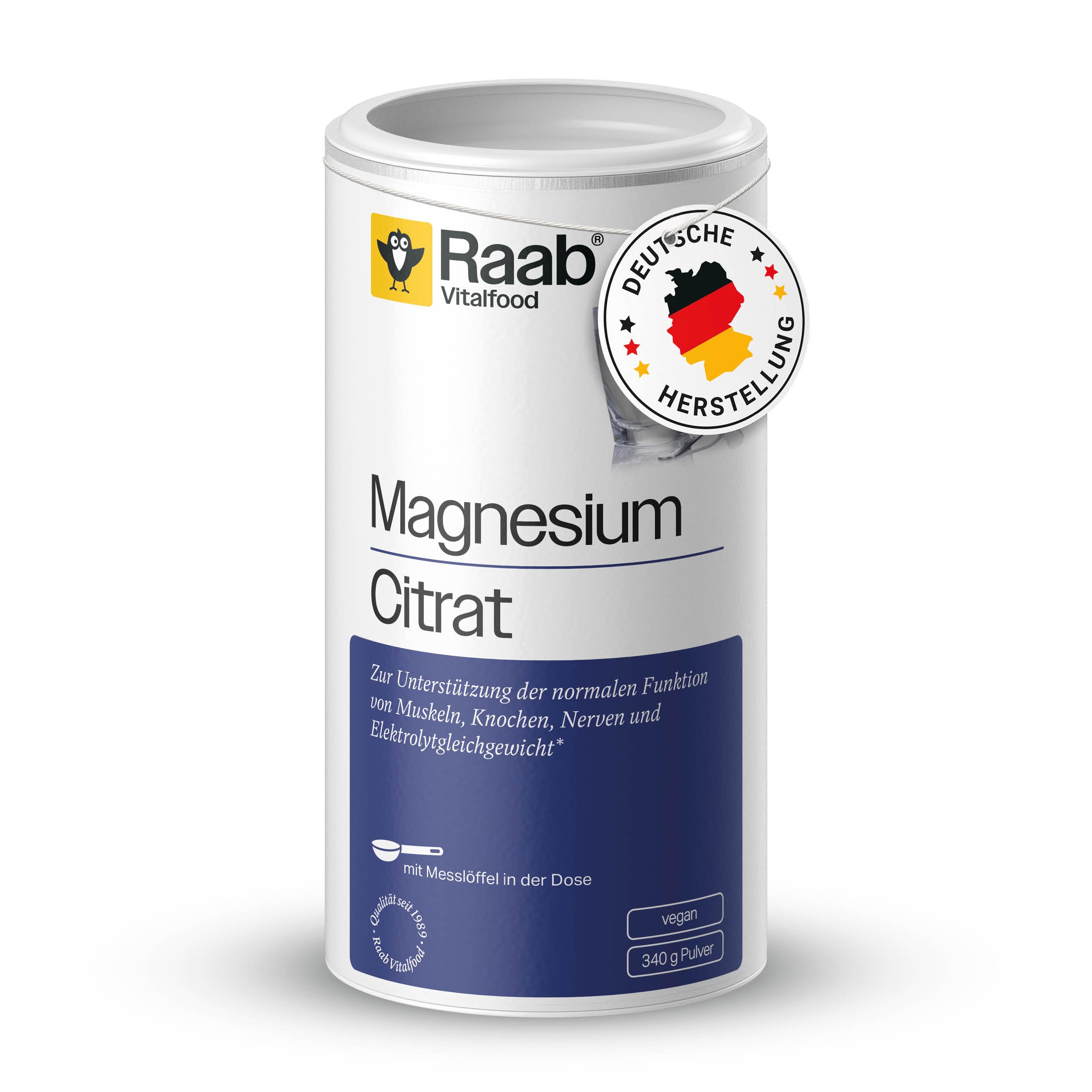 Raab Vitalfood® Magnesiumcitrat Pulver (340 g) - 100% Magnesiumcitrat ohne Zusätze, gut zu dosieren, ideal für Sportler - für Muskeln, Nerven, Elektrolyt-Haushalt - laborgeprüft, vegan