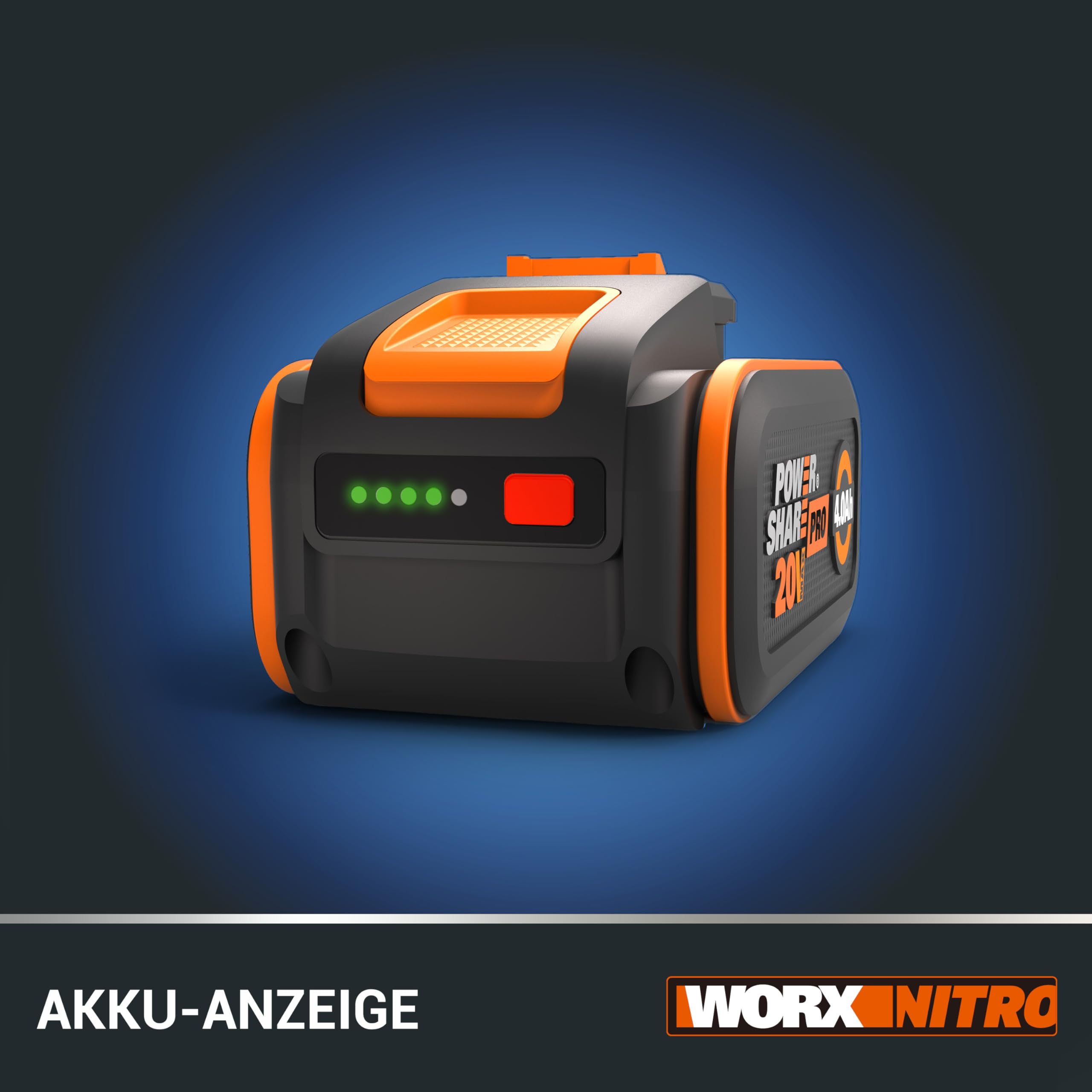 WORX WA3644 PowerShare Pro Akku 20V 4,0 Ah Li-Ion wiederaufladbar mit LED-Anzeige Heatshield-Technologie
