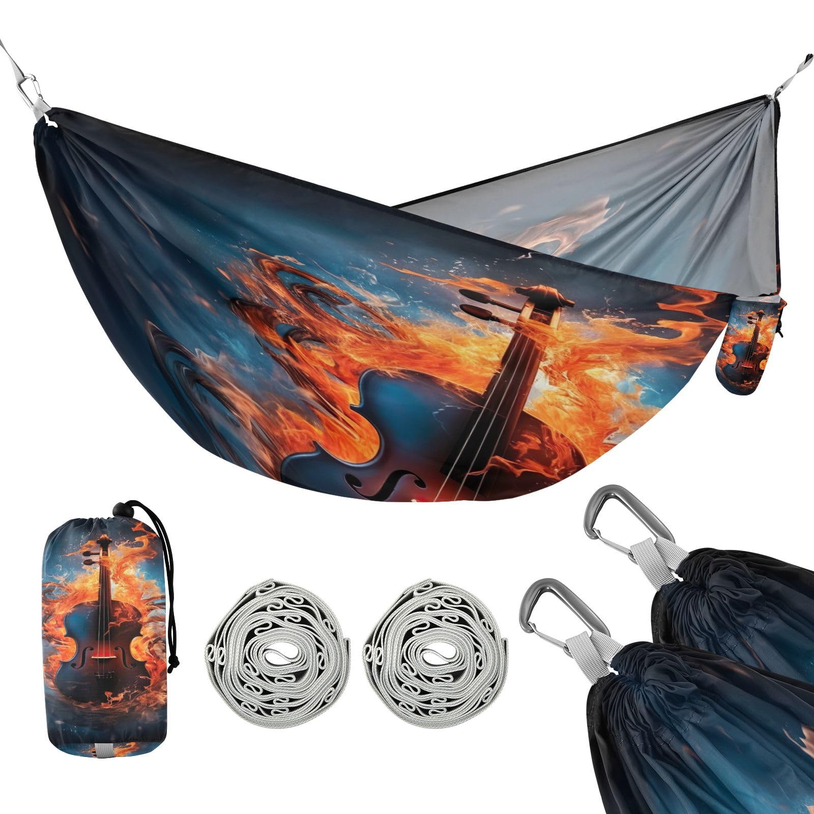 SDMKA Flaming Violin Camping Hammock, 330 lbs with 2 Tree Straps, Carry Bag, Single Portable Hammock for Outdoor/Indoor, Hiking, Beach, Backpacking, Travel