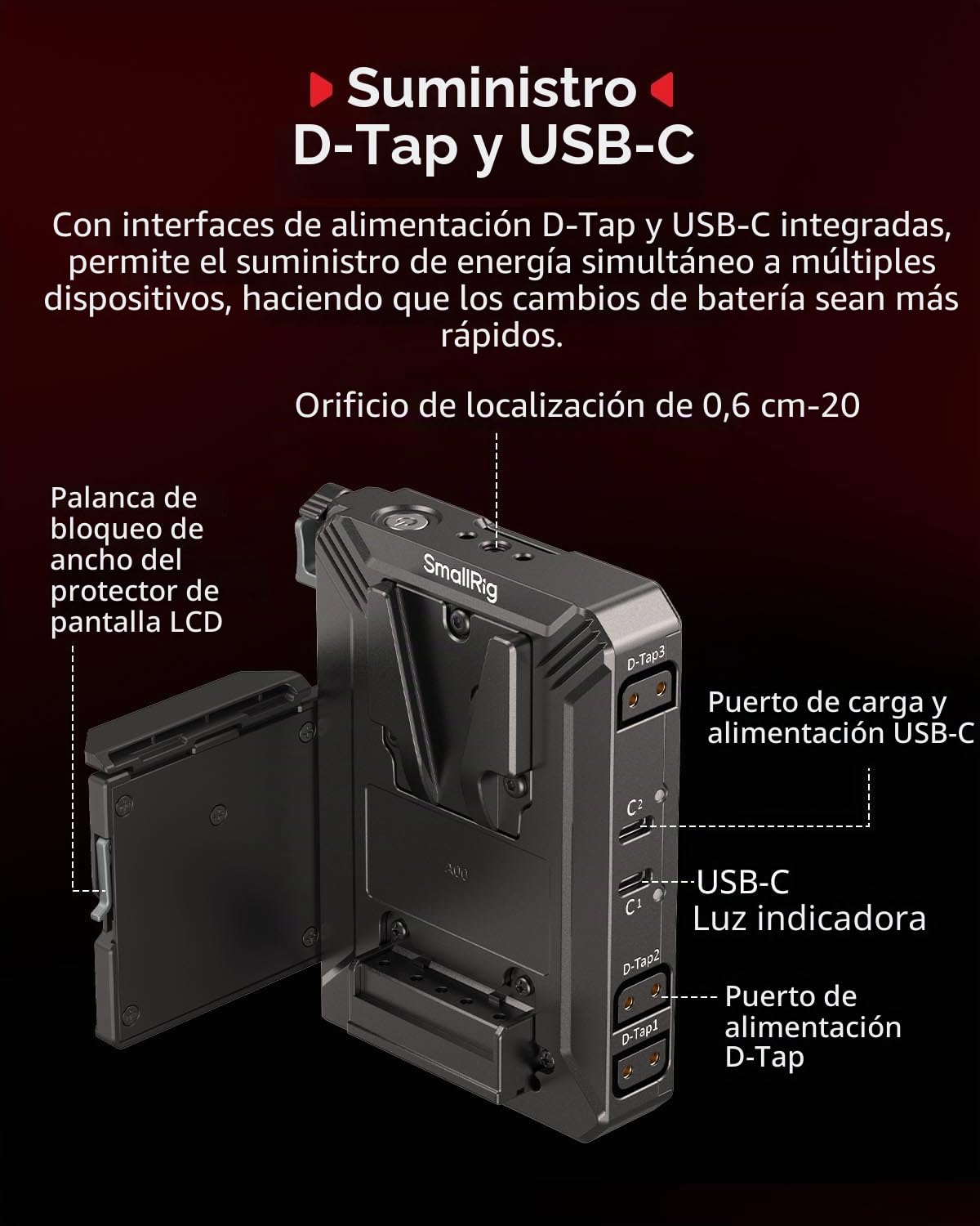 SMALLRIG V Mount Battery Plate,con Protector de Pantalla LCD, D-Tap/USB-C, Rig Compacto para Cámaras Mirrorless/DSLR, para Baterías NEEWER PS099E - 5228