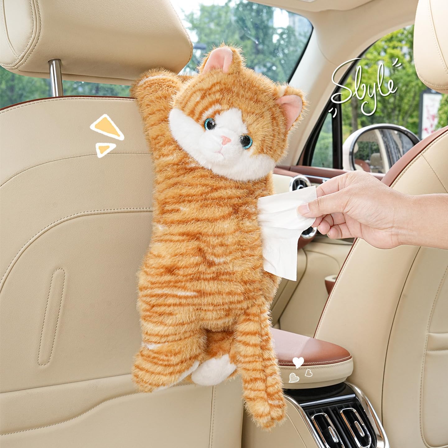 Cute Car Tissue Holder Tissue Box Cover for Home, Decorative Holder/Organizer for Bathroom Vanity Countertop, Nightstands, Office Desk-Orange Cat image 2