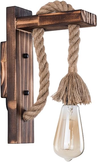 11.4" Height Wall Lamp Wood Wall Sconce Lighting Fixture Farmhouse Wall Lights Rustic Wall Mount Lamp with Wood Shelf Bracket Porch Lights Indoor Lighting for Bedroom, Living Room, Porch