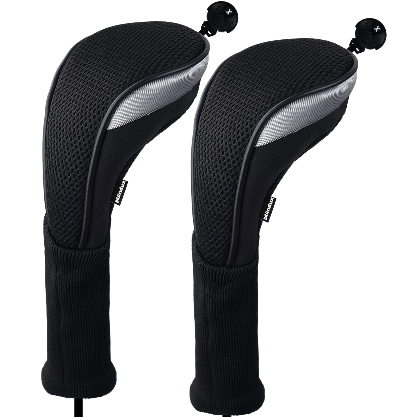 Andux 2pcs/Pack Long Neck Golf Hybrid Club Head Covers Interchangeable No. Tag CTMT-02 Black/Black