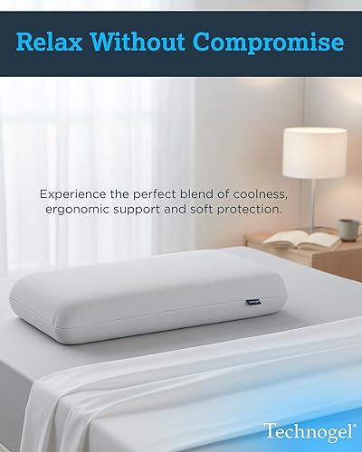 Miniatura 7 de Almohada de gel esencial mediana  Espuma viscoelástica de 4.5 pulgadas con zona de gel de enfriamiento para reducir el calor, perfil compacto para