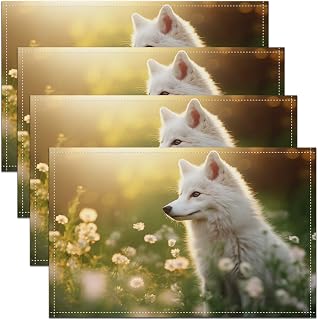 Feelyou Fox Table Place Mats 3D Fox Print Placemats Set of 4 for Kids Boys Girls Steppe Placemat for Kitchen Dining Table 18"x12" Sunshine Flower Table Mats