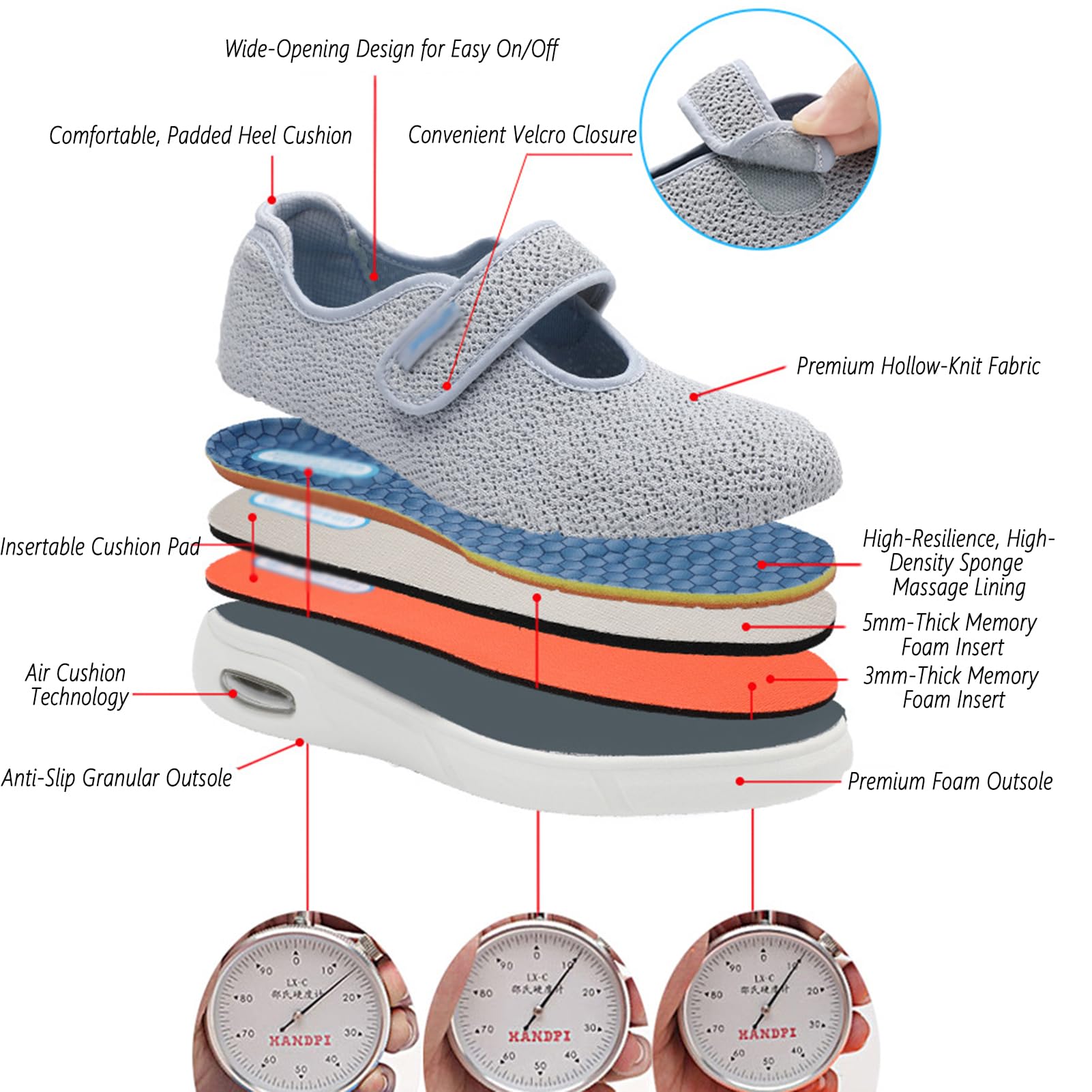 Calzature Diabetiche Donna Ciabatte Estive Scarpe Alluce Valgo Calzature Riabilitative Regolabili Scarpe Casual Ammortizzate Ad Aria Anziani Piedi Artritici Extra Larghe Antiscivolo