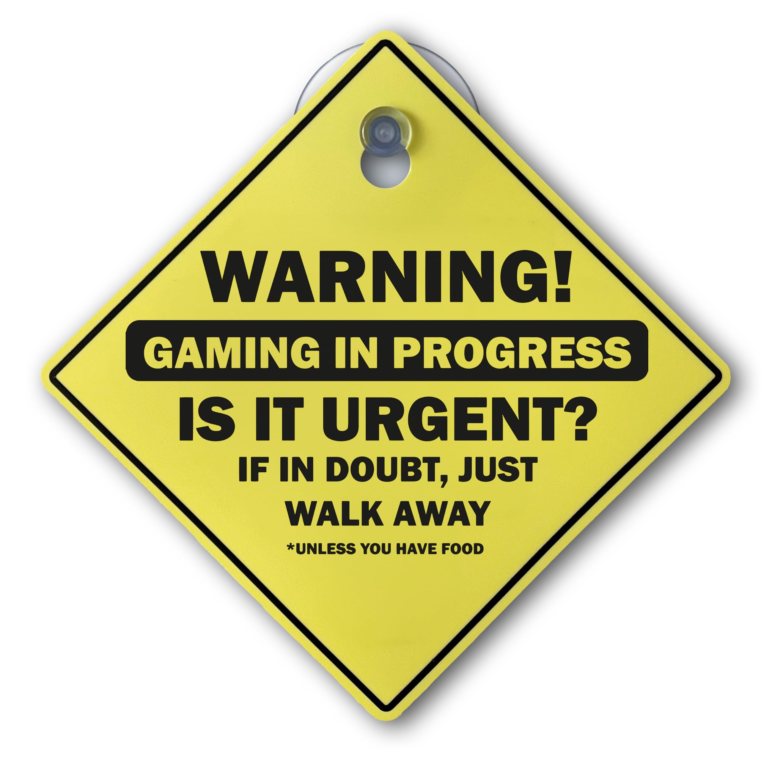 Funny Warning Sign With Suction Cup + Adhesive Hook | Warning Gaming In Progress | Unique Weird Silly Gag Accessory Gift for Gamers, Birthday, Christmas, Secret Santa Gift| 15cm x 15cm