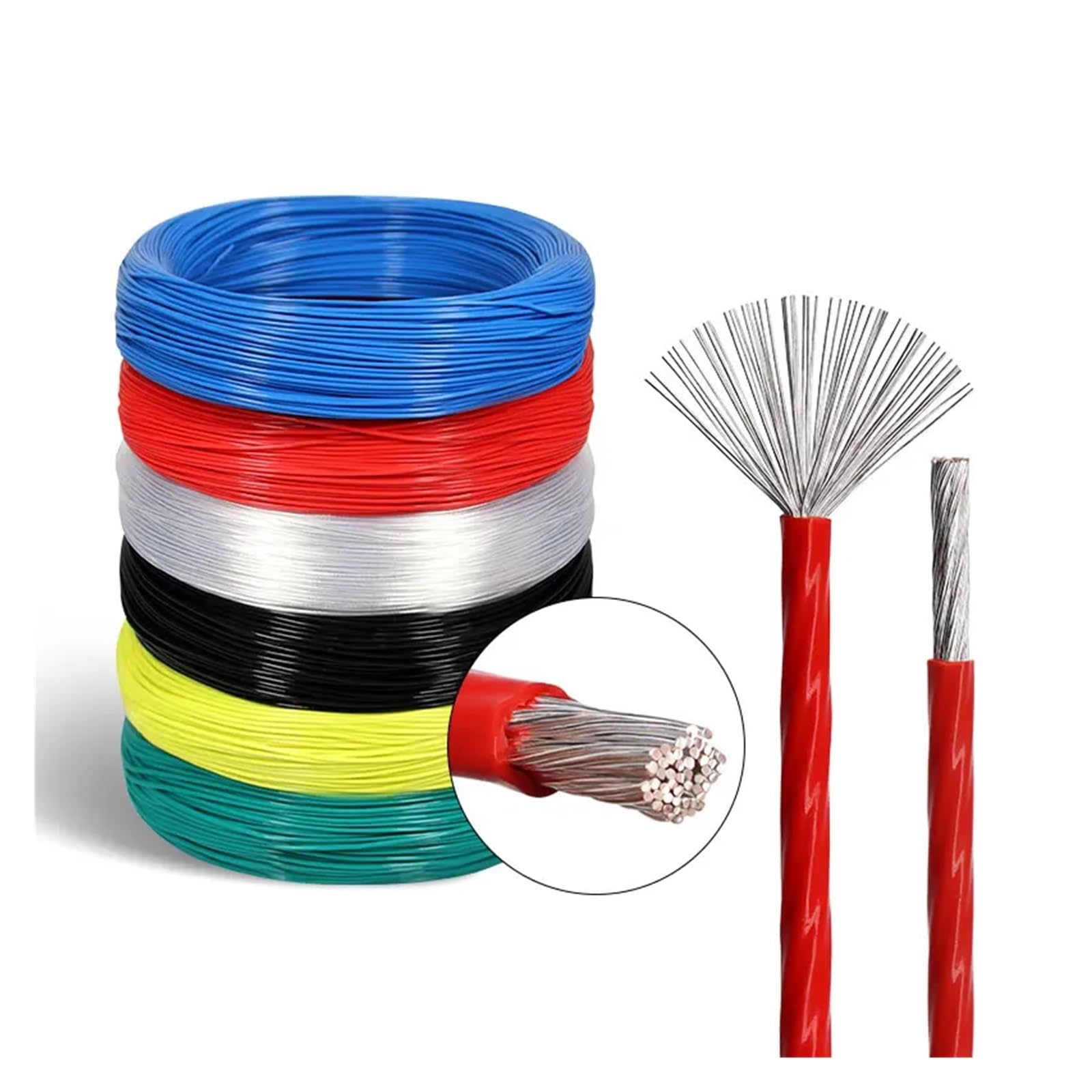 Cable electrónico Chapado en Plata con Aislamiento FEP de 2m, Cable de Cobre de señal HiFi de Alta pureza OFC 0,06 0,08 0,12 0,2 ​​0,35 0,5 1 2 4 6 10mm(Yellow,7AWG 5.6mm Sq10.0)