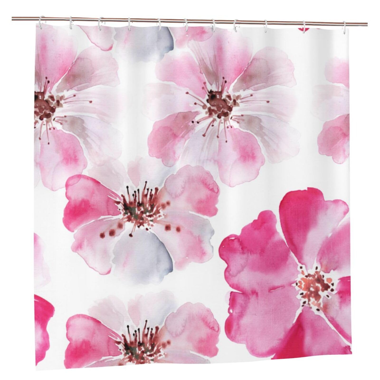 Oudrspo Polyester Fabric Shower Curtain - 70x70 Inch with Metal Grommets, Artistic Privacy Design, Seamless Pattern with Flowers. Watercolor Illustration