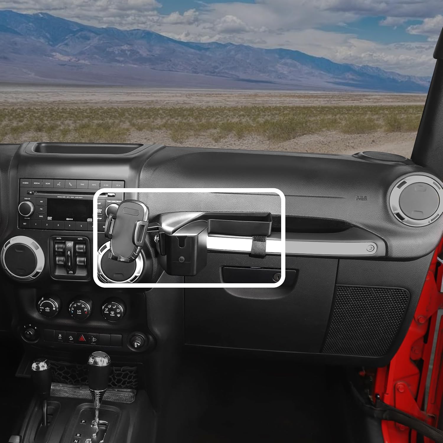 Jimen Passenger Side Grab Bar Cell Phone Holder Mount Fit for Jeep Wrangler JK & Unlimited 2011-2018