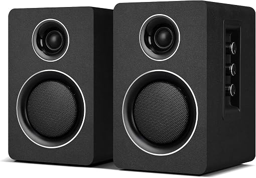 Active Bookshelf Speakers, 60W Computer Speaker with 3 Inch Carbon Fiber Woofer, External TV Speakers With Bluetooth 5.3, USB-C, AUX/RCA Input for PC/Turntable - Black Stereo Set