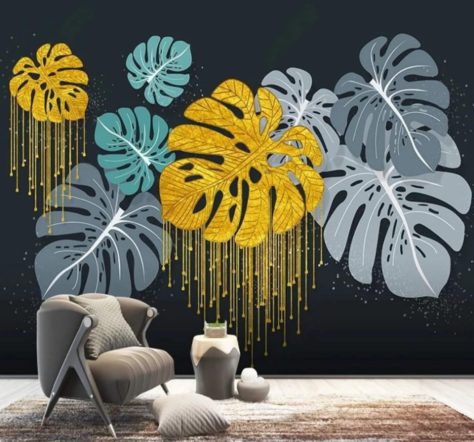 Minimalist Three Dimensional Colourful Plants Banana Leaves 3D Wallpaper Easy Install Feature Office Living Room Sofa Bedroom TV Background Wall Decoration-250cm×170cm