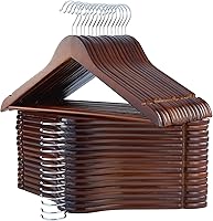 Vista 10 de ELONG HOME Perchas de madera, paquete de 20 perchas con acabado extra suave, muescas cortadas con precisión y gancho giratorio cromado, perchas