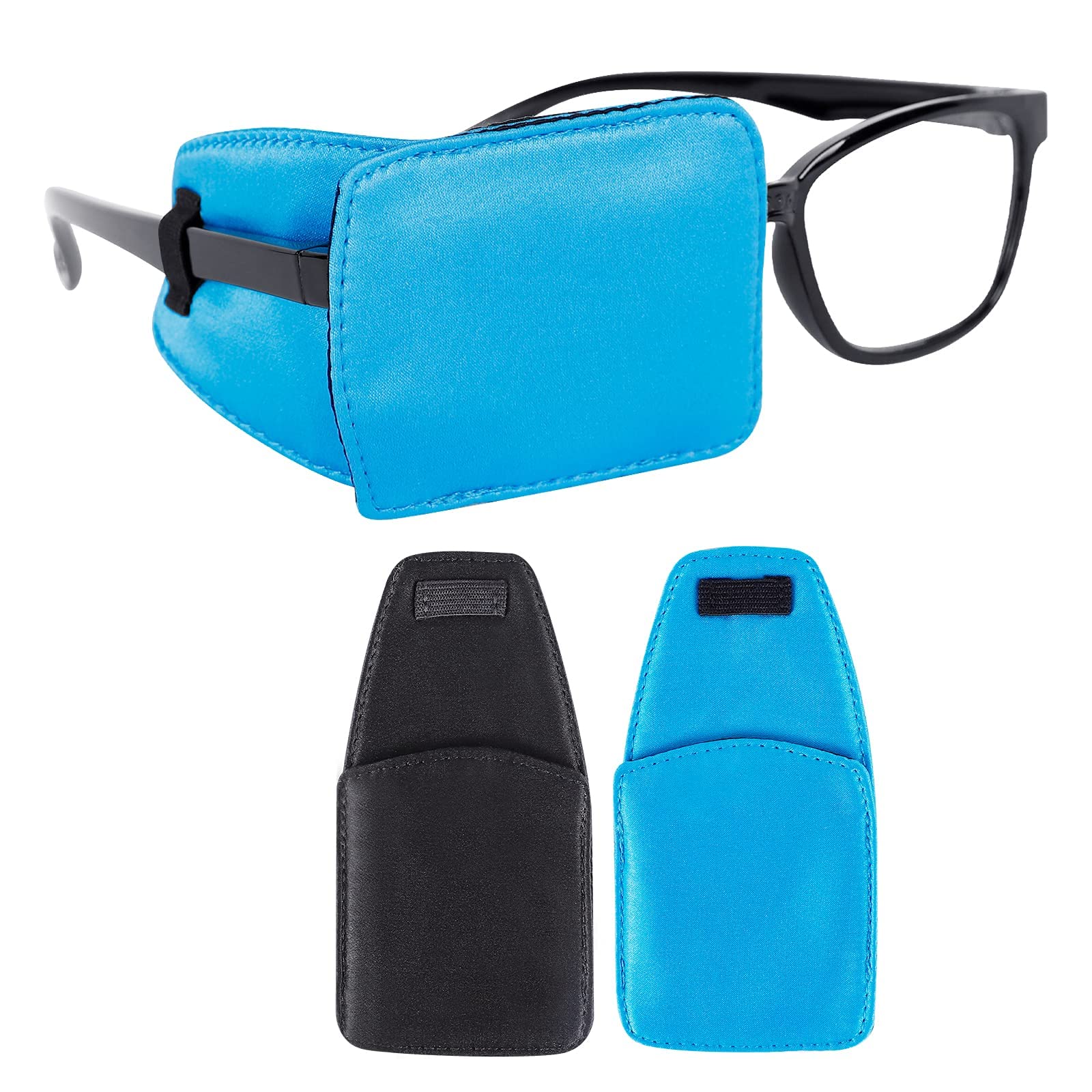 KASTWAVE Eye Patches for Adults, Eye Patch for Glasses Silk Patch for Lazy Eye Amblyopia Strabismus and After Surgery (Black + Blue)