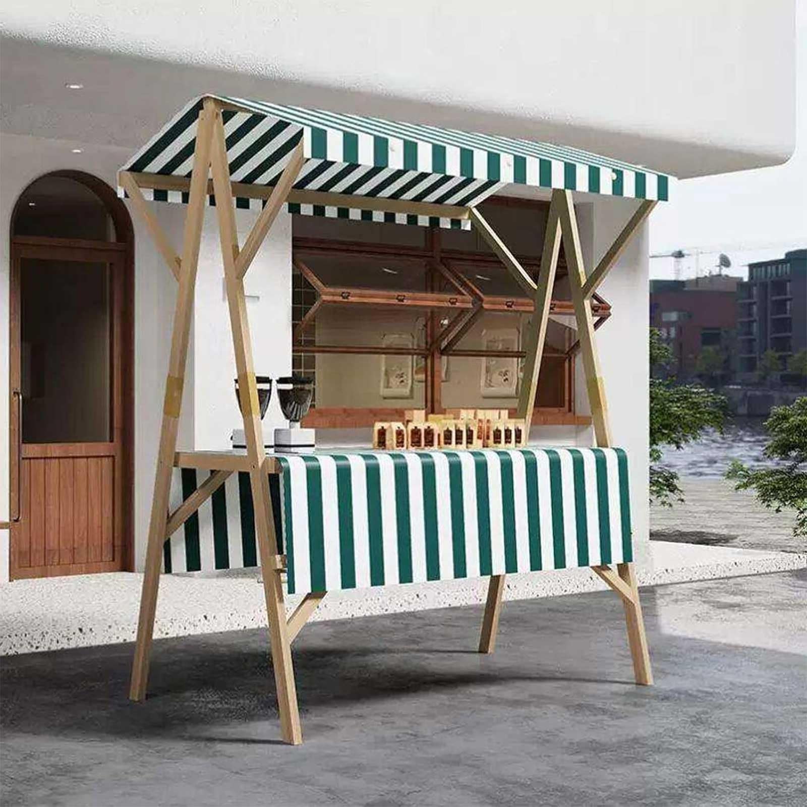Carrello Per Venditori All'Aperto Espositore Mobile, Banco Vendita Pieghevole In Legno Con Tettoia, Bancarella Per Street Food, Mercati Agricoli, Fiere, Eventi E Festival(Green1,47.2in/120cm)