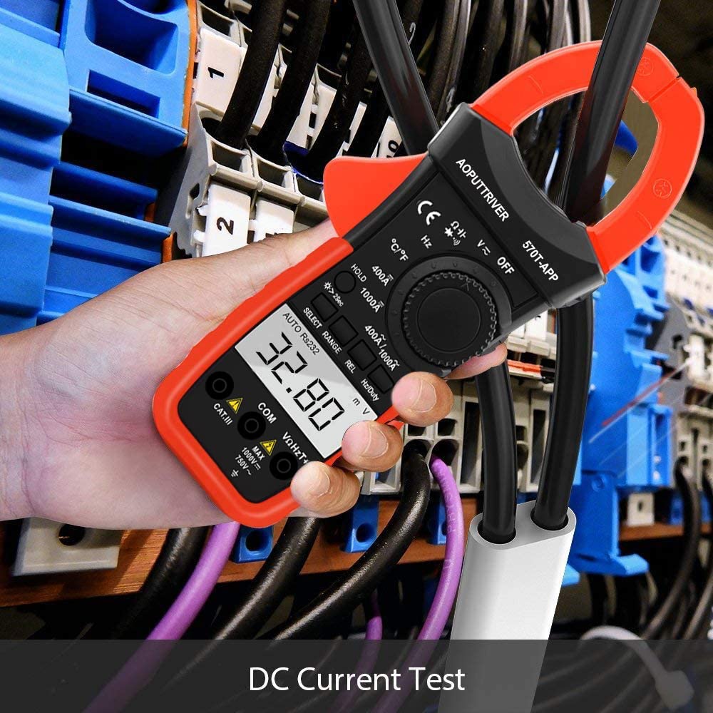 Digitale Pinza Amperometrica, AP-570T-APP Amperometrica Bluetooth Multimetro con Spegnimento Automatico per AC&DC Amperaggio Corrente Tensione Resistenza Temperatura con Continuità Retroilluminata