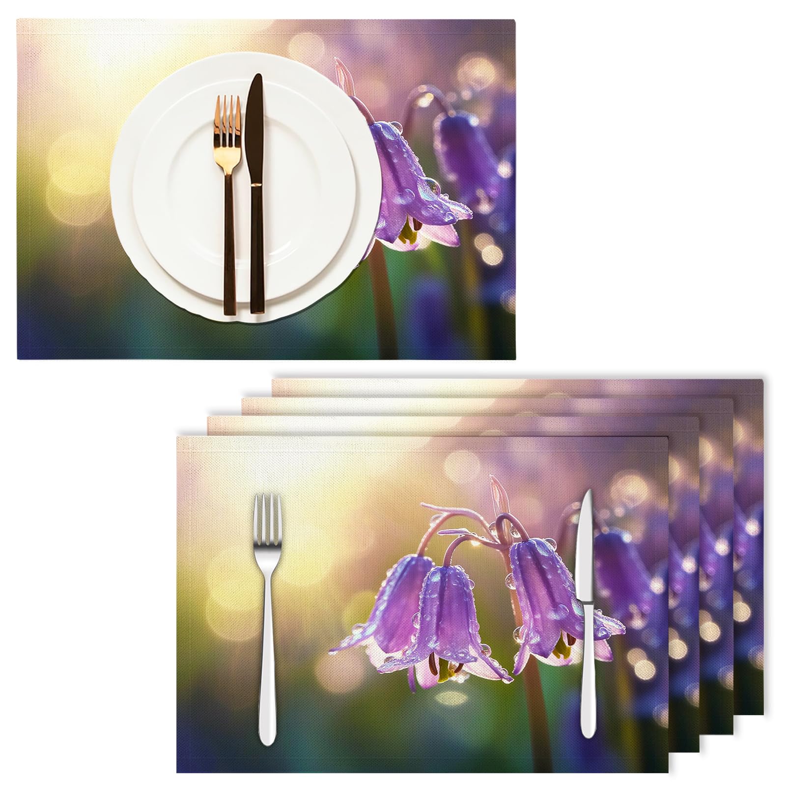 30×45cm Tovaglietta Americana Paesaggio in Cotone Lino Rettangolare - Tovagliette Set di 8 Campanula Resistente al Calore per La Cucina, Il L'Ufficio