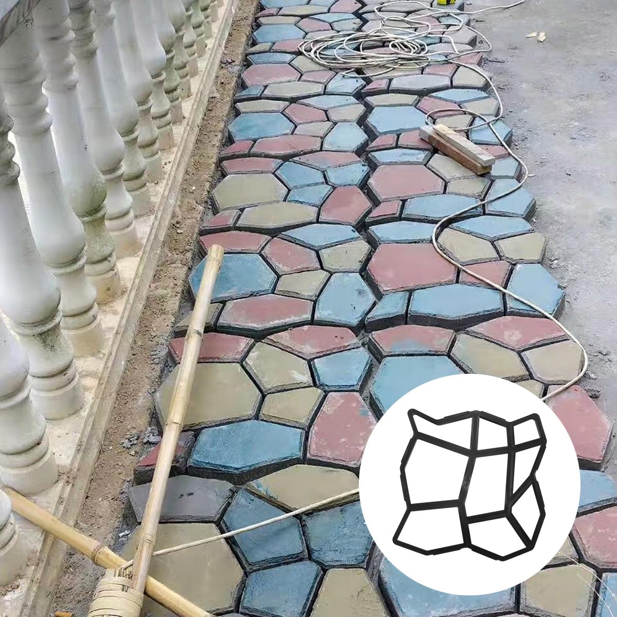 Moldes de hormigón de gran tamaño reutilizables para caminos de piedra, pavimentación de patios y aceras.