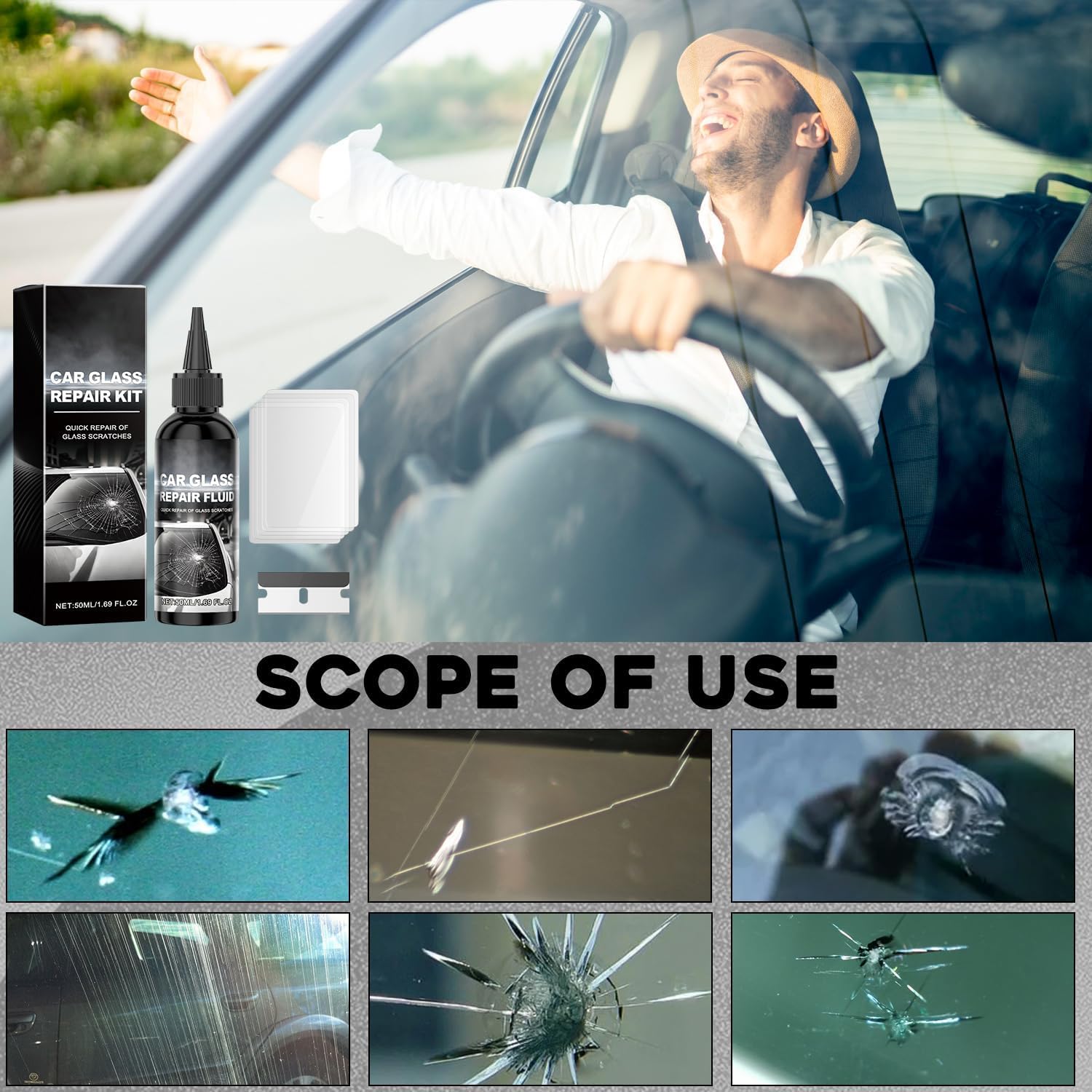 Car Windshield Crack Repair Kit,2025 New Car Cracks Gone Glass Repair Kit Windshield Repair Kit Car Glass Repair Kit for Cracks and Chips, Glass Scratch Repair Liquid, Chips Cracks — view 4