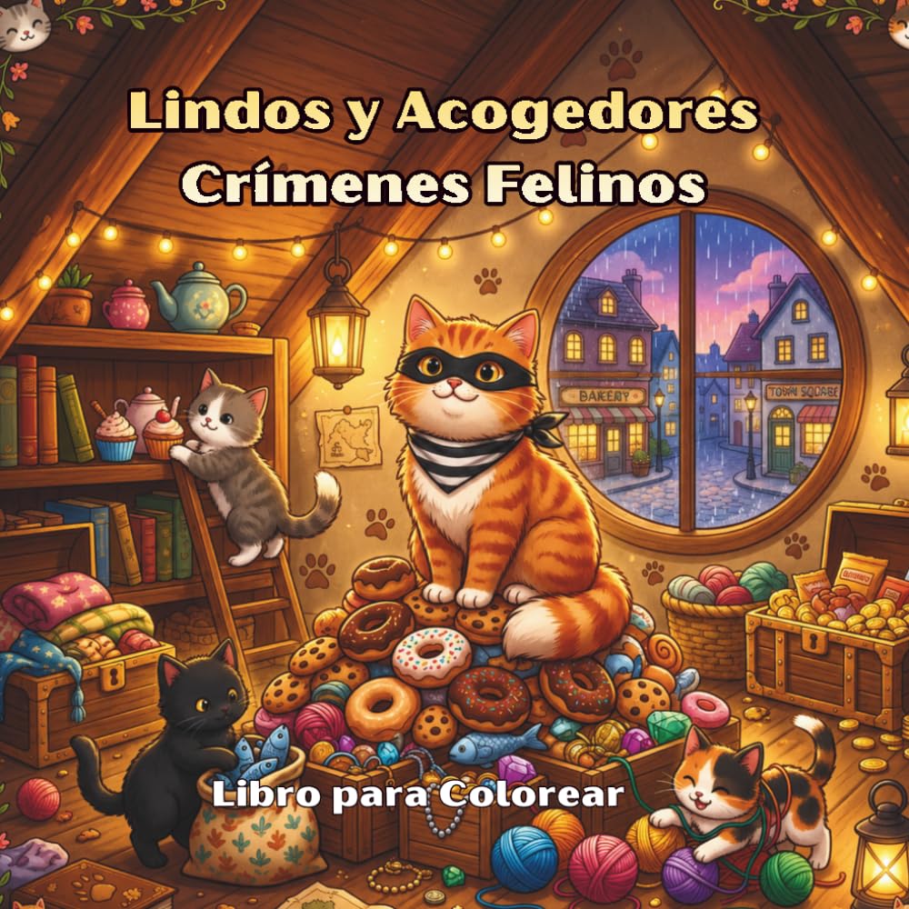 Lindos y Acogedores Crímenes Felinos: Un Acogedor Libro para Colorear con Gatos Divertidos, Pequeños Hurtos y Misterios de Pueblo Encantadores para Todas las Edades